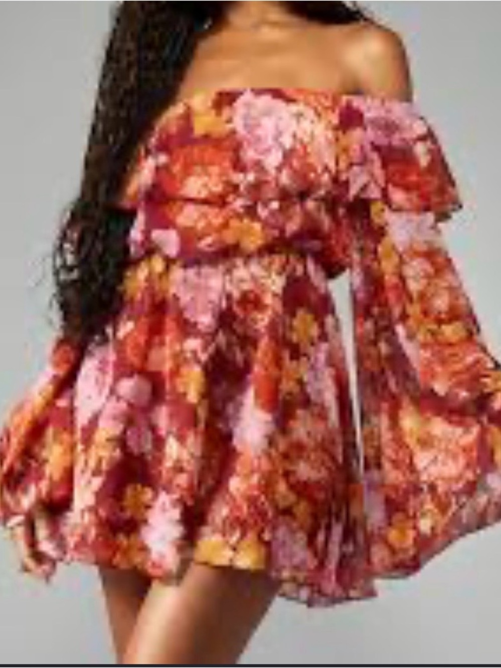 Missguided Red Floral Off-Shoulder Tunic